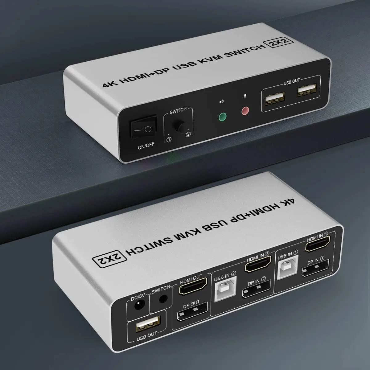 BUCIER BUCIER Dual Monitor KVM Switch HDMI DP 2 Port 4K@60Hz EDID 3 USB Audio — product photo
