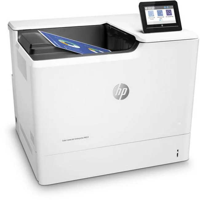 HPE HPE Color LaserJet Enterprise M653DN laser printer with toner bundle — product photo