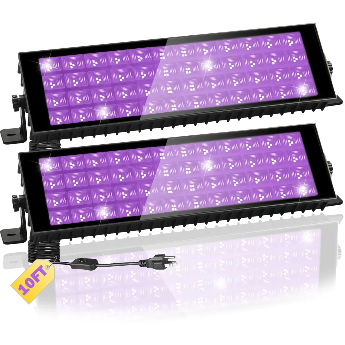 Two black rectangular LED bars with 360° brackets and long cords