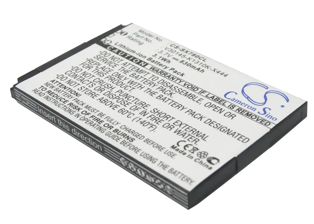 Rectangular replacement battery with Cameron Sino label, black plastic casing