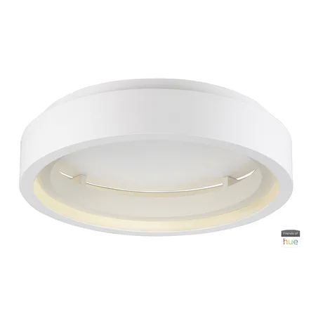 Matte white flush mount light, 23.5 inches wide, dual ring design