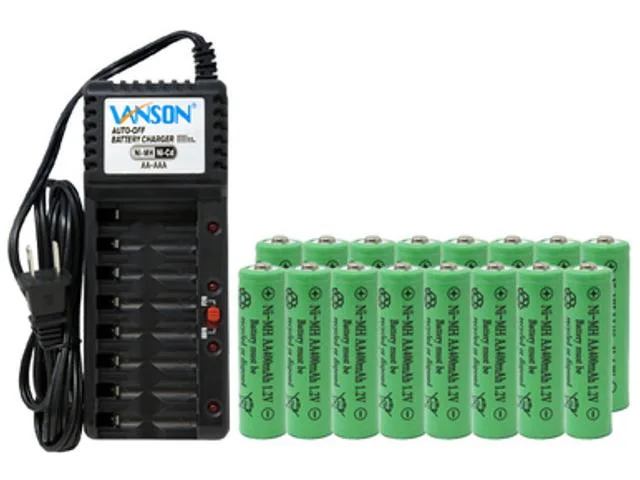 DUSLAN DUSLAN V868 8-bay charger with 16 AA 400 mAh NiMH batteries — product photo