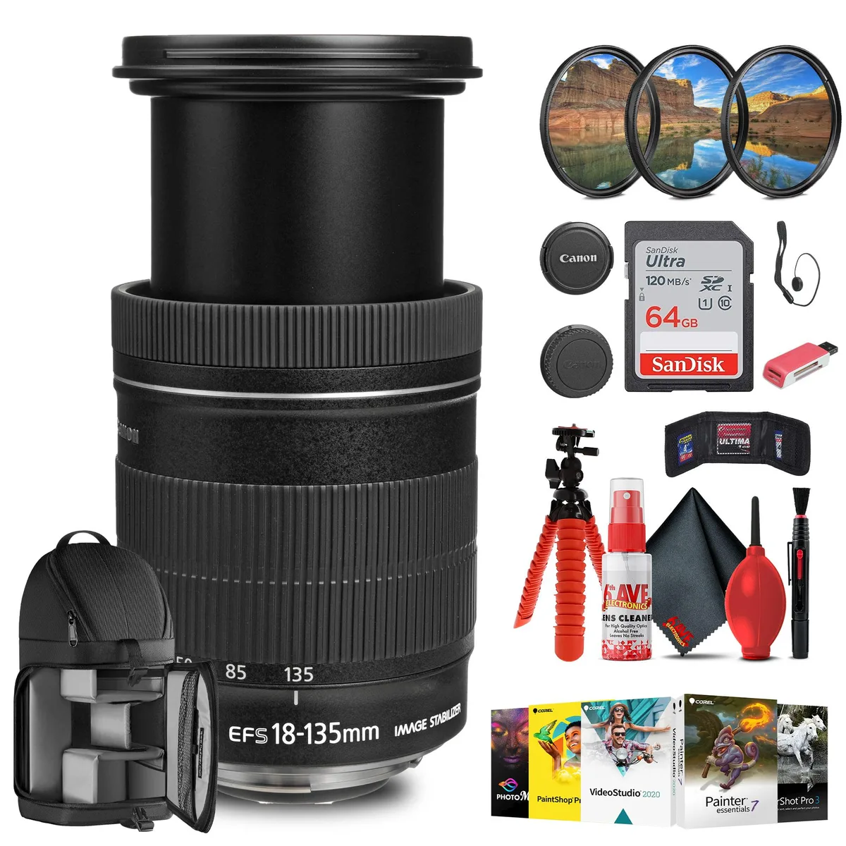 Canon Canon EF-S 18-135mm f/3.5-5.6 IS Lens with 64GB Card &amp; Accessories — product photo