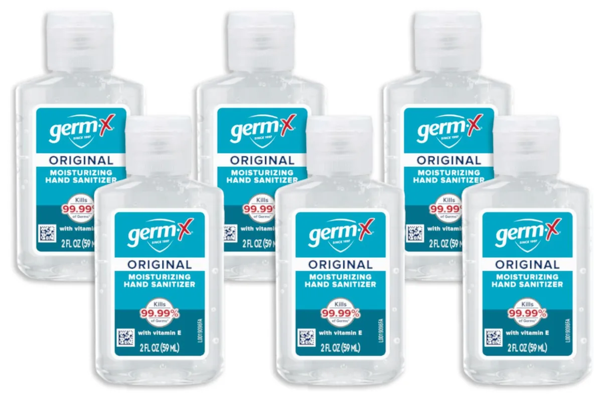 Six small rectangular clear gel bottles in a display pack