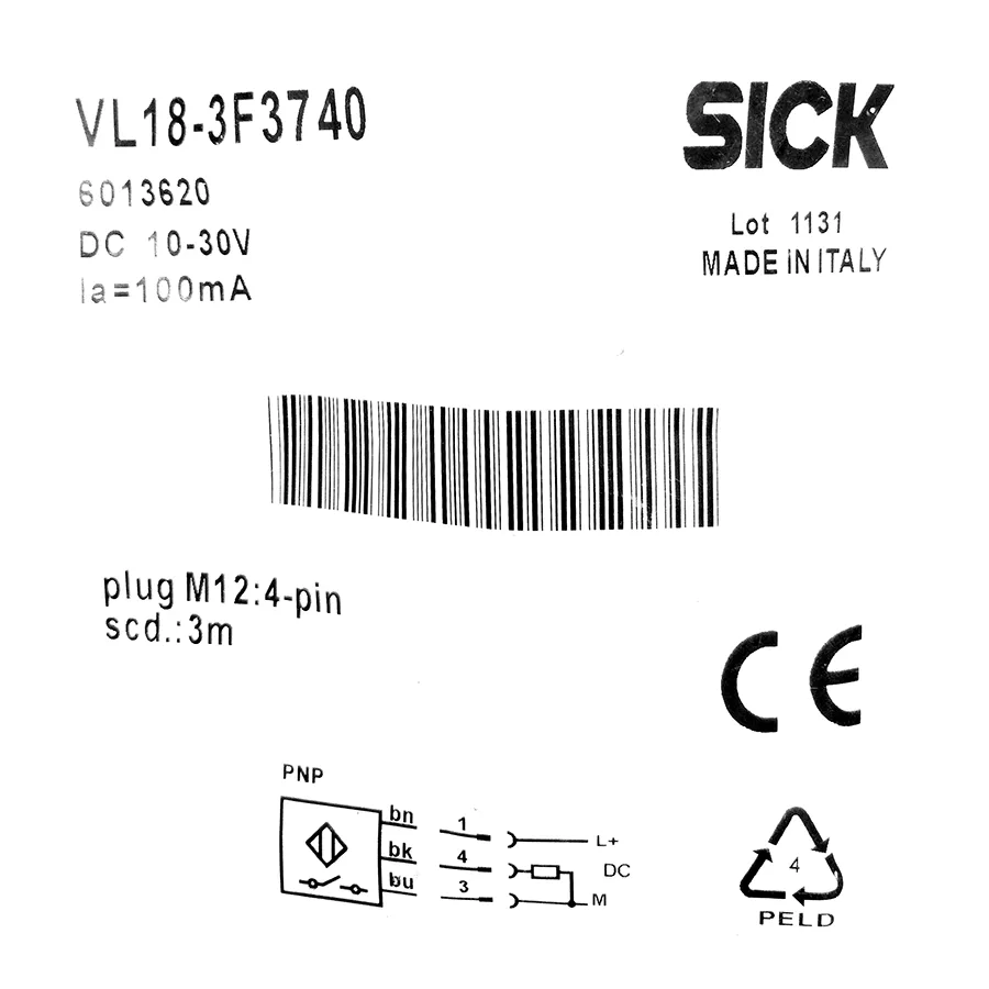 Sick Sick VL18-3F3140 photoelectric retro-reflective sensor PNP — product photo
