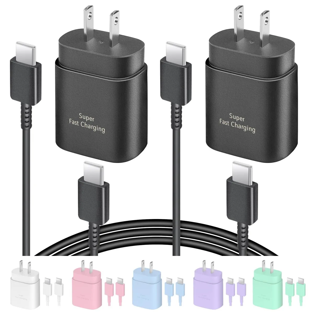 AISNI EP-TA800 25W USB C charger 2-pack 6ft cable black — product photo