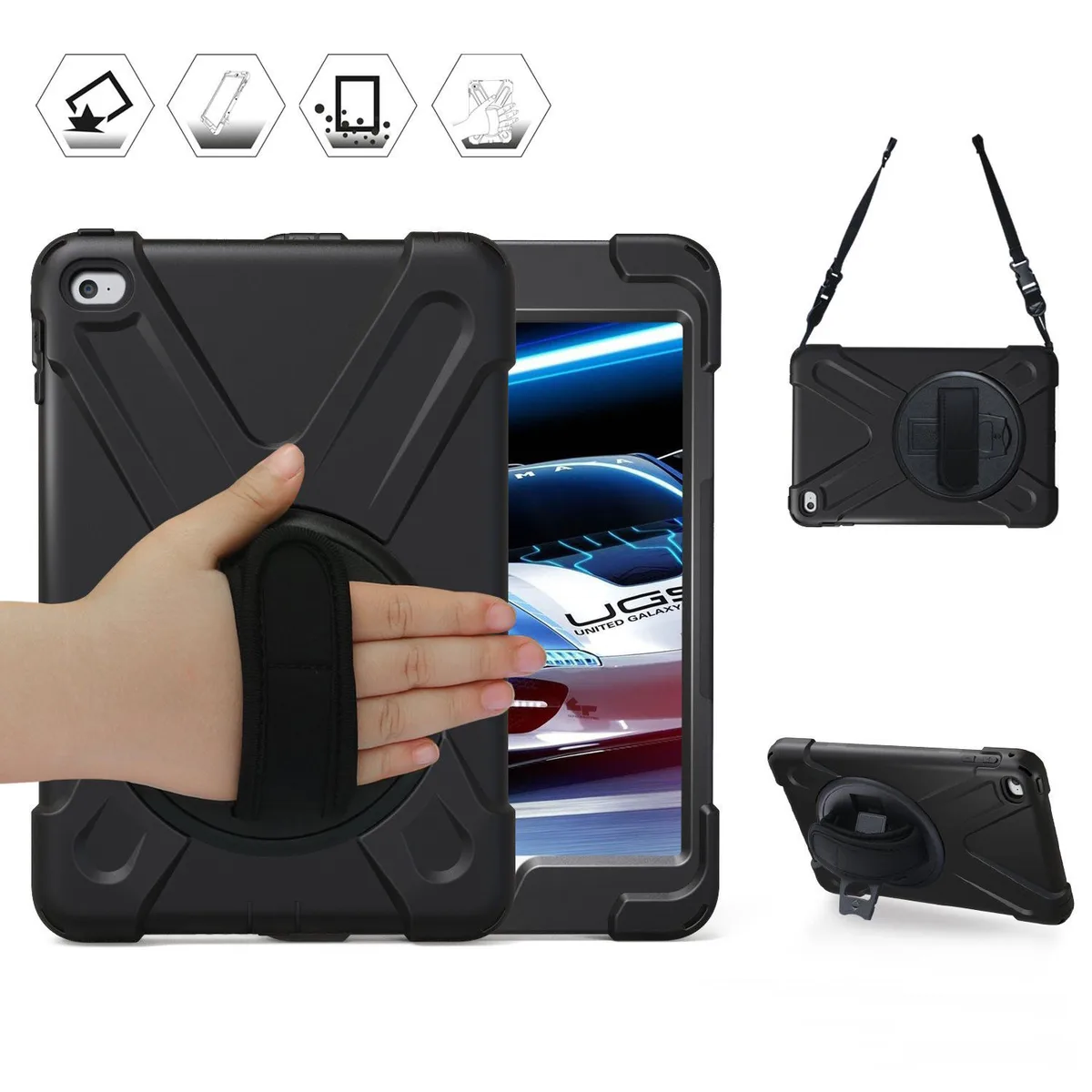 Werleo Werleo iPad Mini 4 Case Three-Layer Drop Protection 360 Swivel Stand Hand Shoulder Strap — product photo