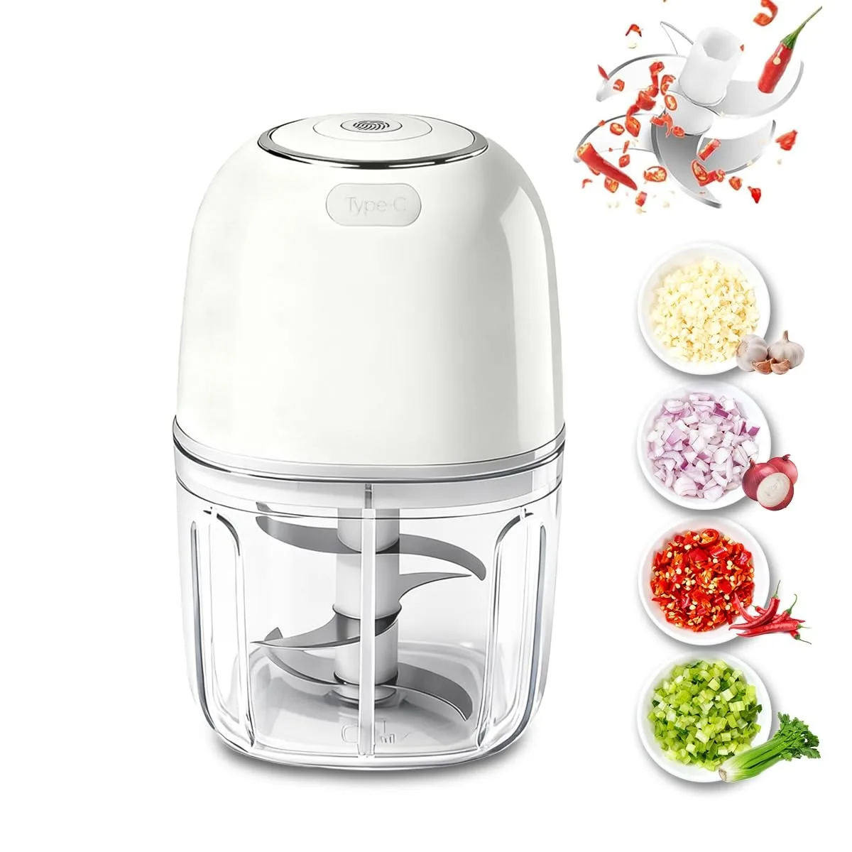  Tiiyee 350ml Mini Food Processor White 6 Blade USB Rechargeable — product photo