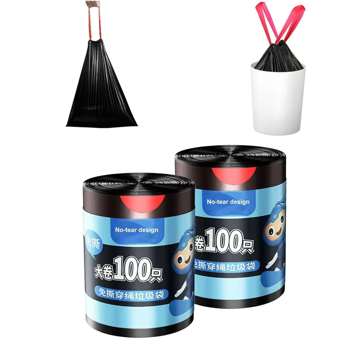 Box of white drawstring trash bags, 4 gallon capacity