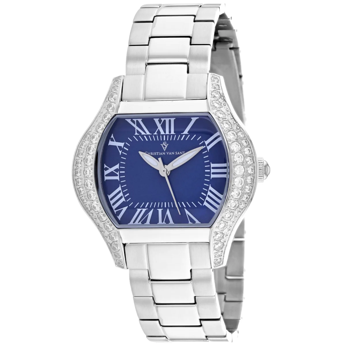 Silver stainless steel watch with blue dial and matching bracelet