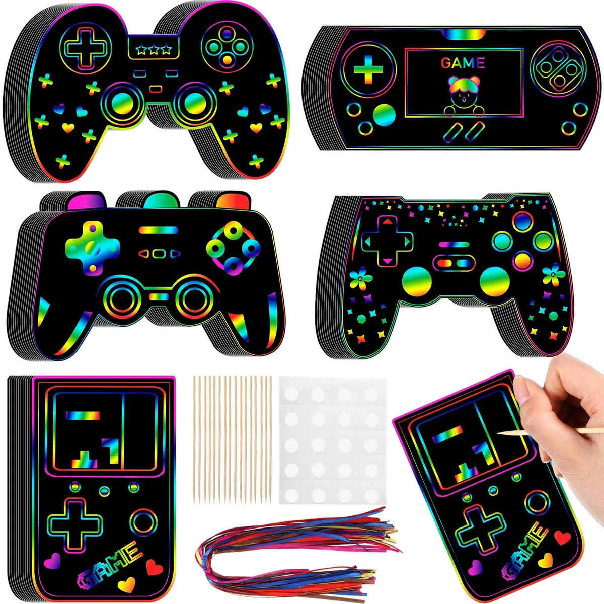No Sew No Sew 60 Video Game Scratch Cards, 30 Sticks, 30 Ribbons, 3 Sticker Sheets, Paper Craft — product photo