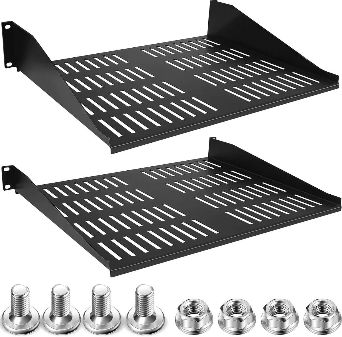 TAURKENAM TAURKENAM 1U &amp; 2U 19" Vented Server Rack Shelf Pair 14.5" Deep — product photo