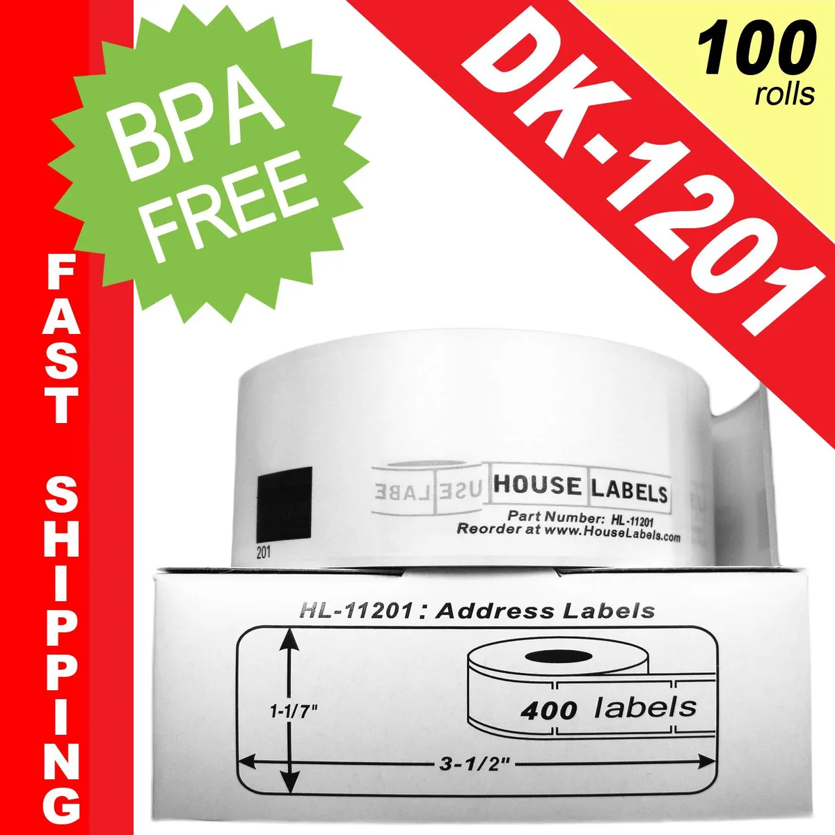HouseLabels.com HouseLabels.com DK-1201 Address Labels 29mm x 90mm 100 Rolls 400 Labels per Roll — product photo