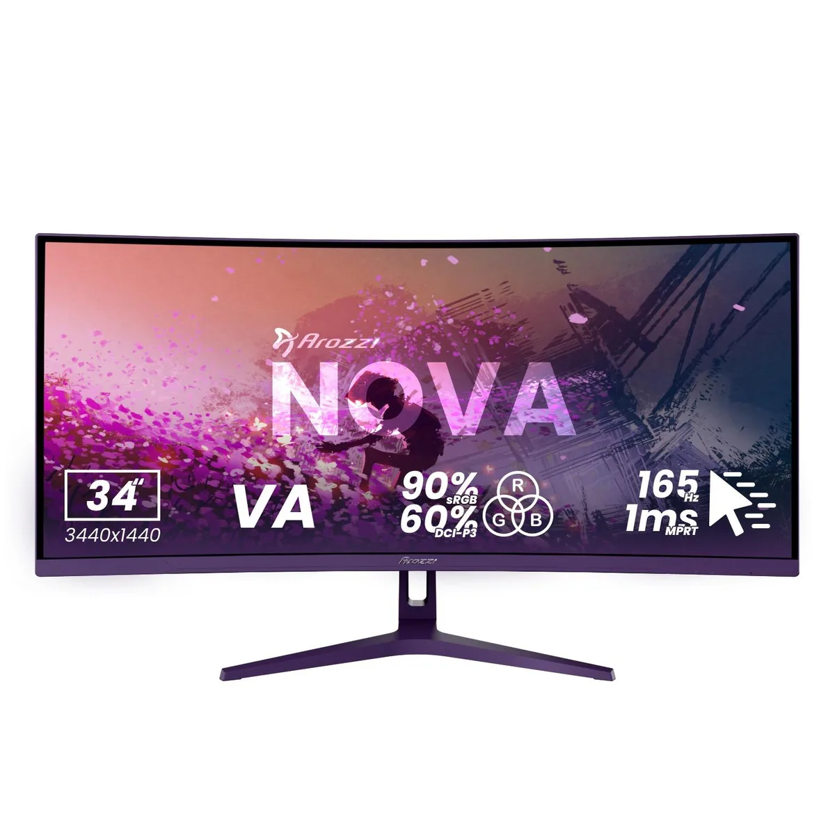 Arozzi Arozzi Nova 34" 165Hz curved ultrawide gaming monitor purple — product photo