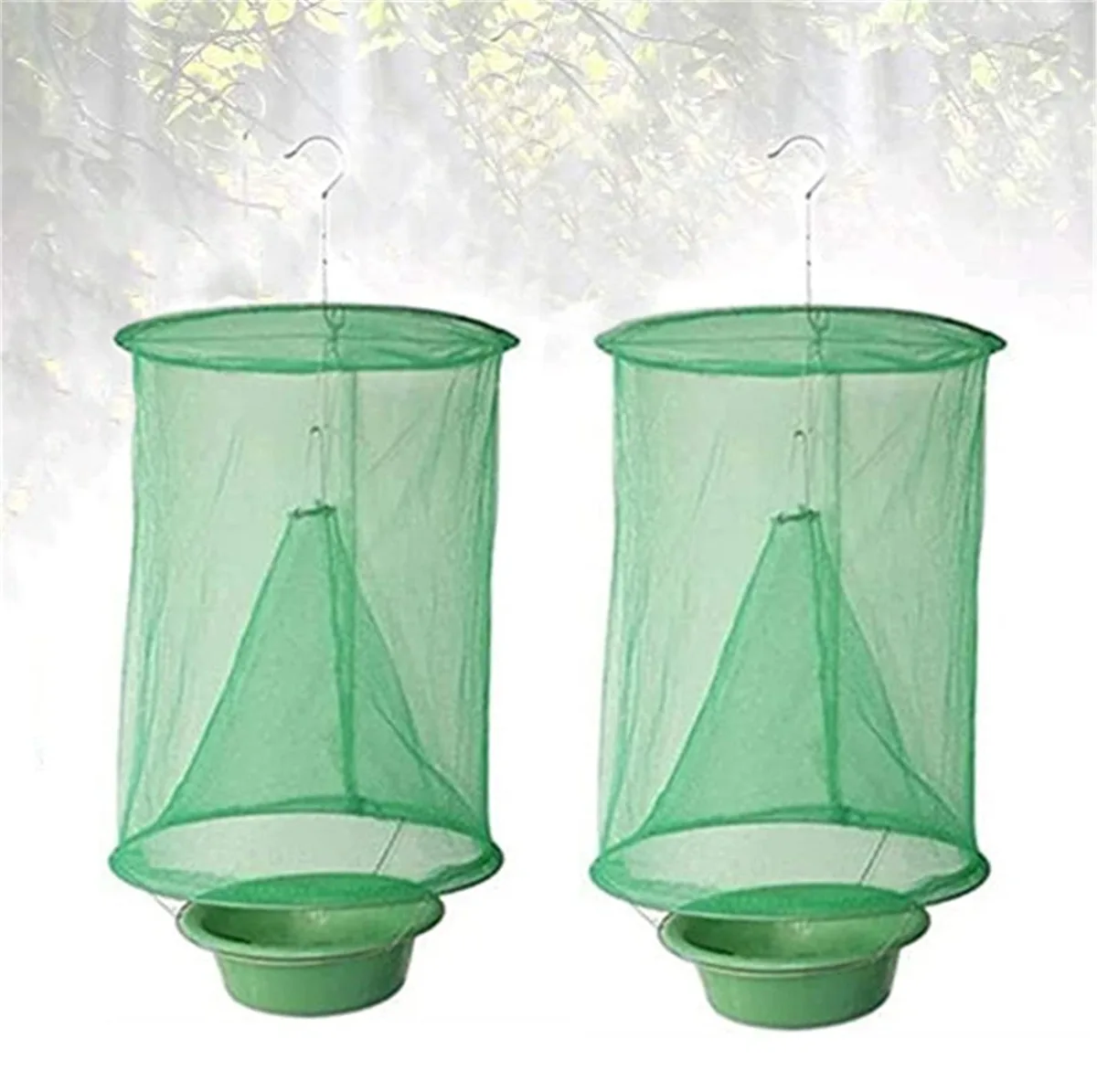 Four green wire mesh cages 33 by 25 cm