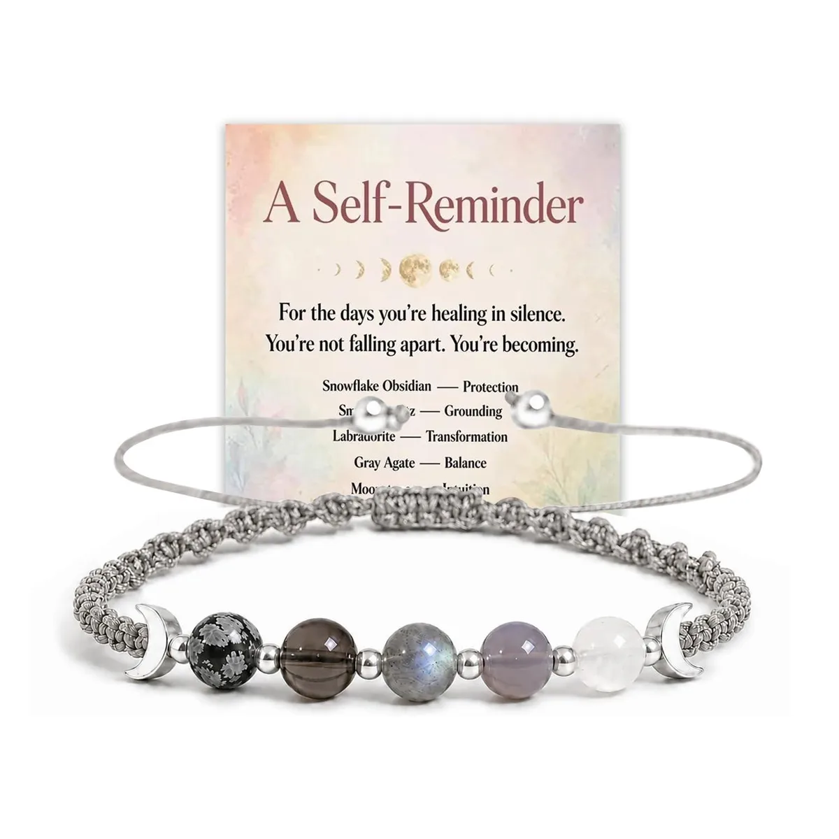  17VKL Moon Phases Crystal Healing Bracelet Gray — product photo