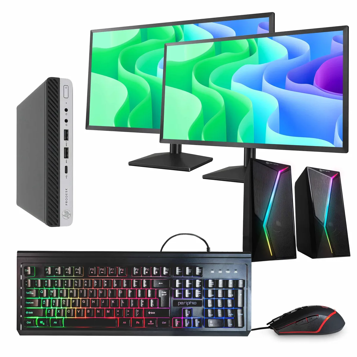 HP HP ProDesk 600 G5 Mini i5-9500T 32GB 1TB SSD Win 11 Pro Dual 24" Monitors — product photo
