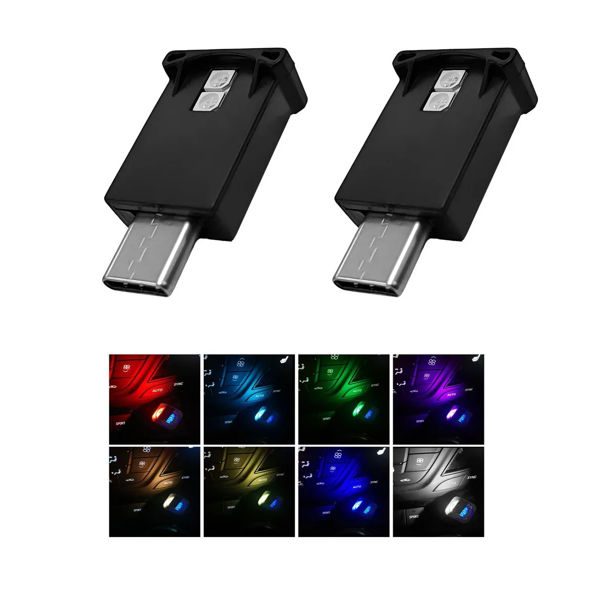  2 PCS USB-C LED Ambient Light 8 Colors RGB Automotive Specialty Lighting — product photo