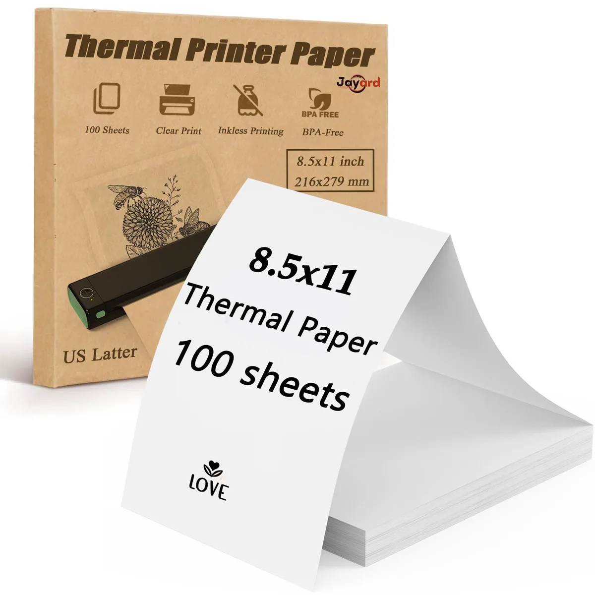 White uncoated thermal paper sheets in letter size 8.5 x 11 inch 100 pack