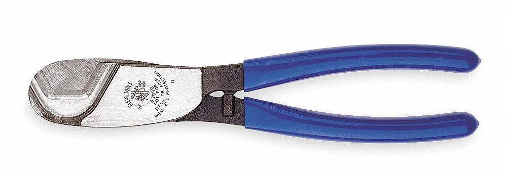 Klein Tools 63030 coaxial cable cutter with plastic-coated handles and steel blades