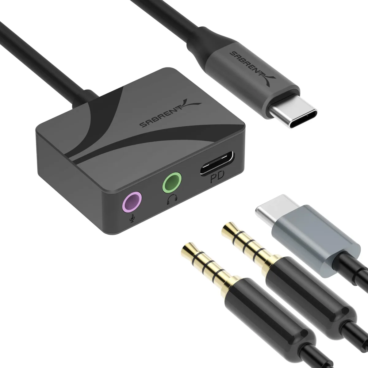  SABRENT AU-PACM USB-C to 3.5mm Audio Adapter 100W PD 24-Bit 96kHz — product photo
