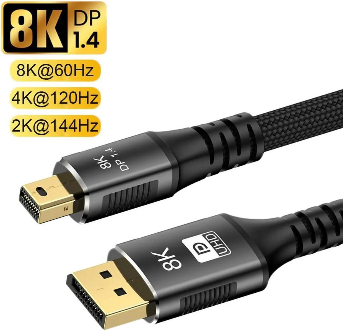 SMUGDESK SMUGDESK Mini DisplayPort to DisplayPort 1.4 cable 10ft 8K 60Hz 4K 144Hz bi-directional — product photo