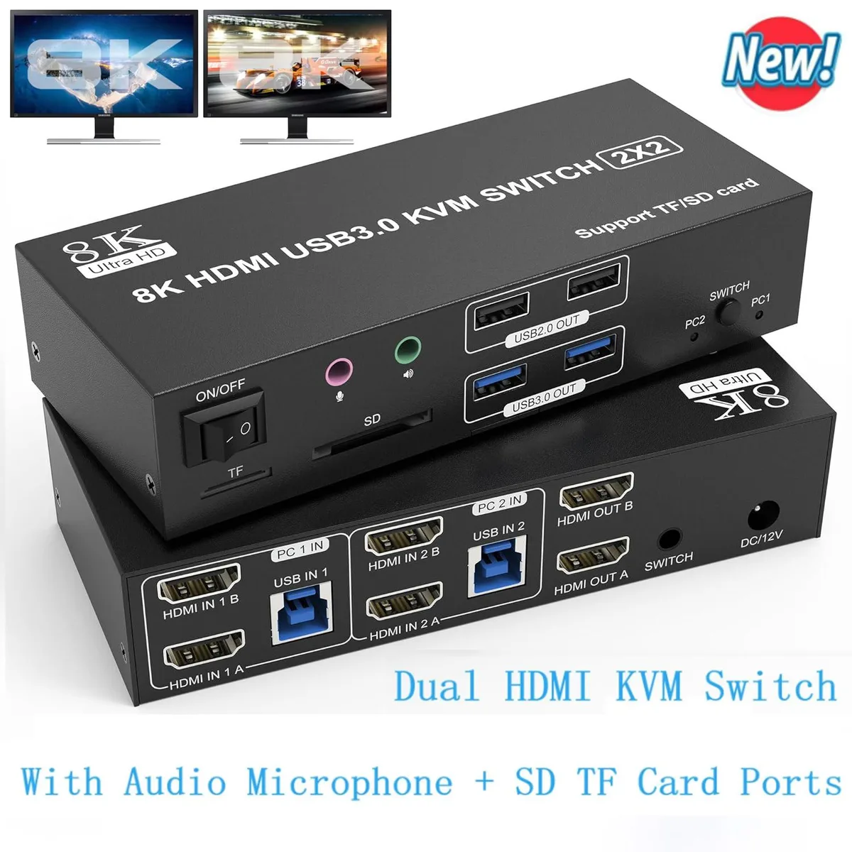 IHDAPP IHDAPP Dual Monitor HDMI KVM Switch 2 in 2 Out 8K@60Hz 4K@120Hz — product photo