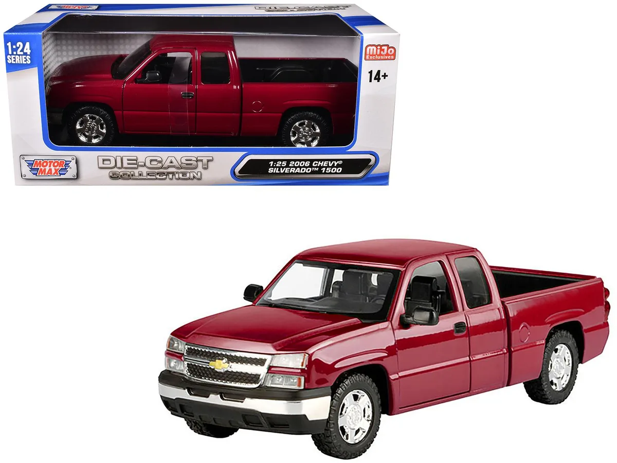MOTORMAX MOTORMAX 2006 Chevrolet Silverado 1500 1/25 Diecast Truck Red Metallic hobby collectible — product photo