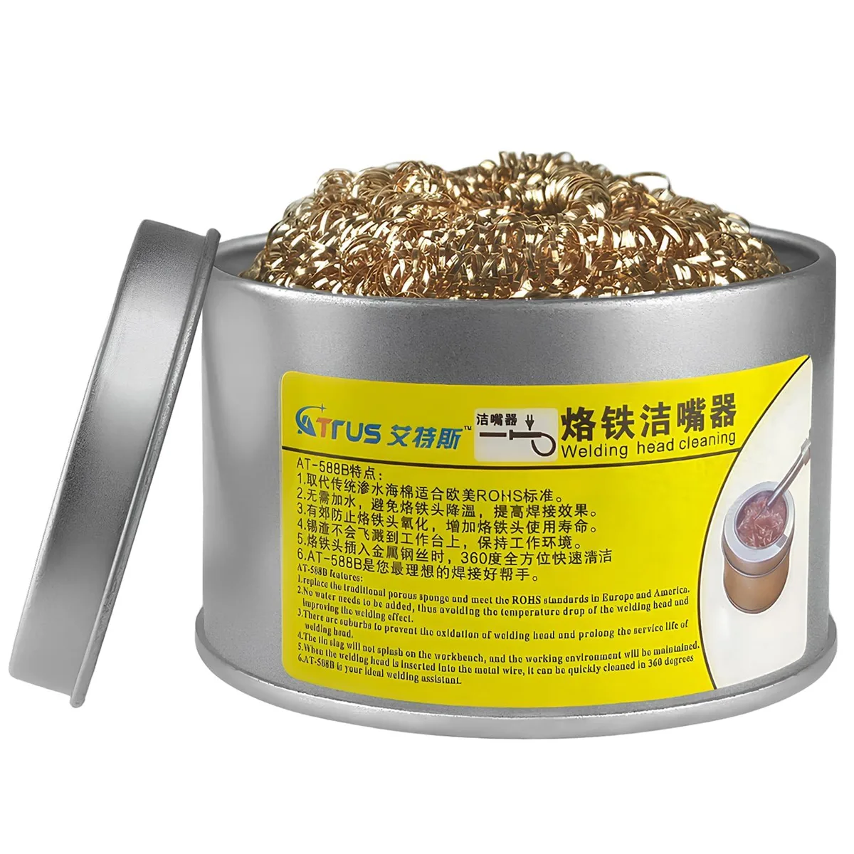 Copper coiled wire soldering tip cleaner in stainless steel holder 65mm diameter