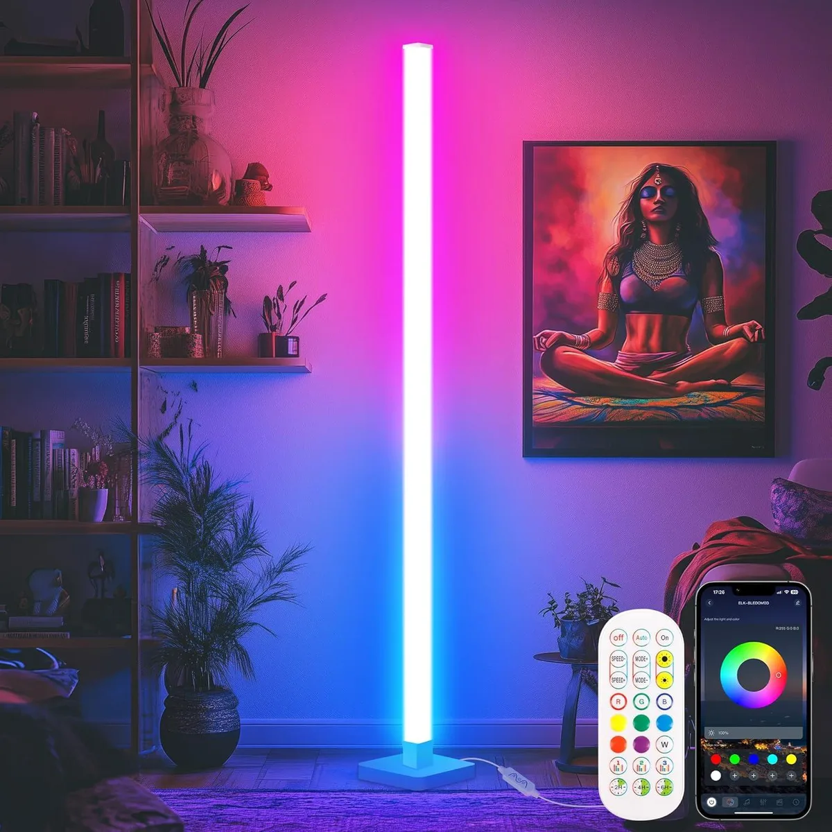 Slim vertical LED corner lamp, matte finish, 16 million colors