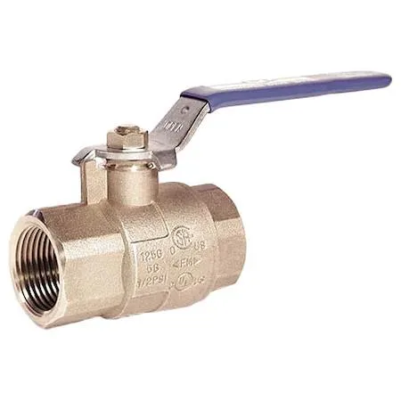 Brass inline ball valve with locking handle, 3/4 inch FNPT threads
