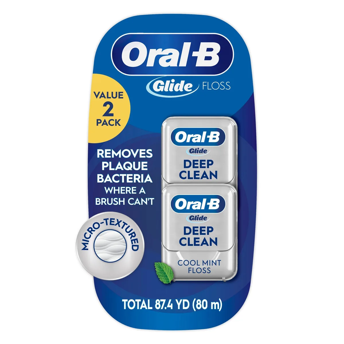 Two small white floss dispensers in a clear pack