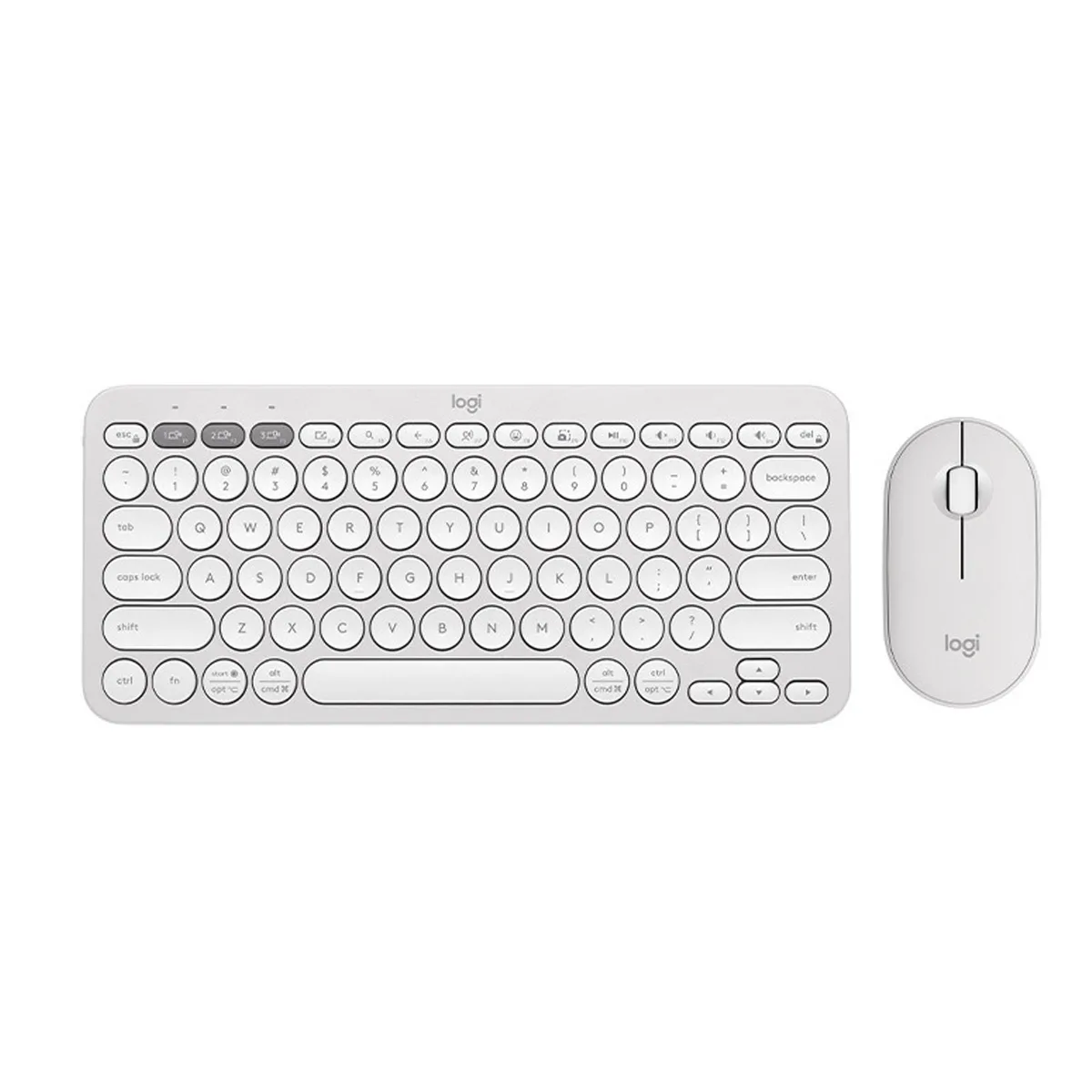 White slim wireless keyboard and pebble-shaped mouse set
