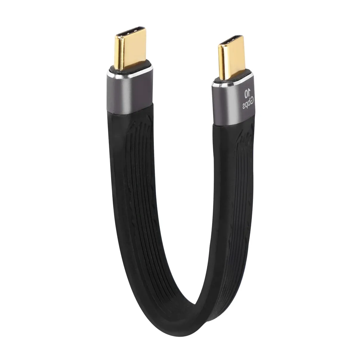 Short USB-C to USB-C cable with flat flexible ribbon, 5 inch, male-to-male connectors