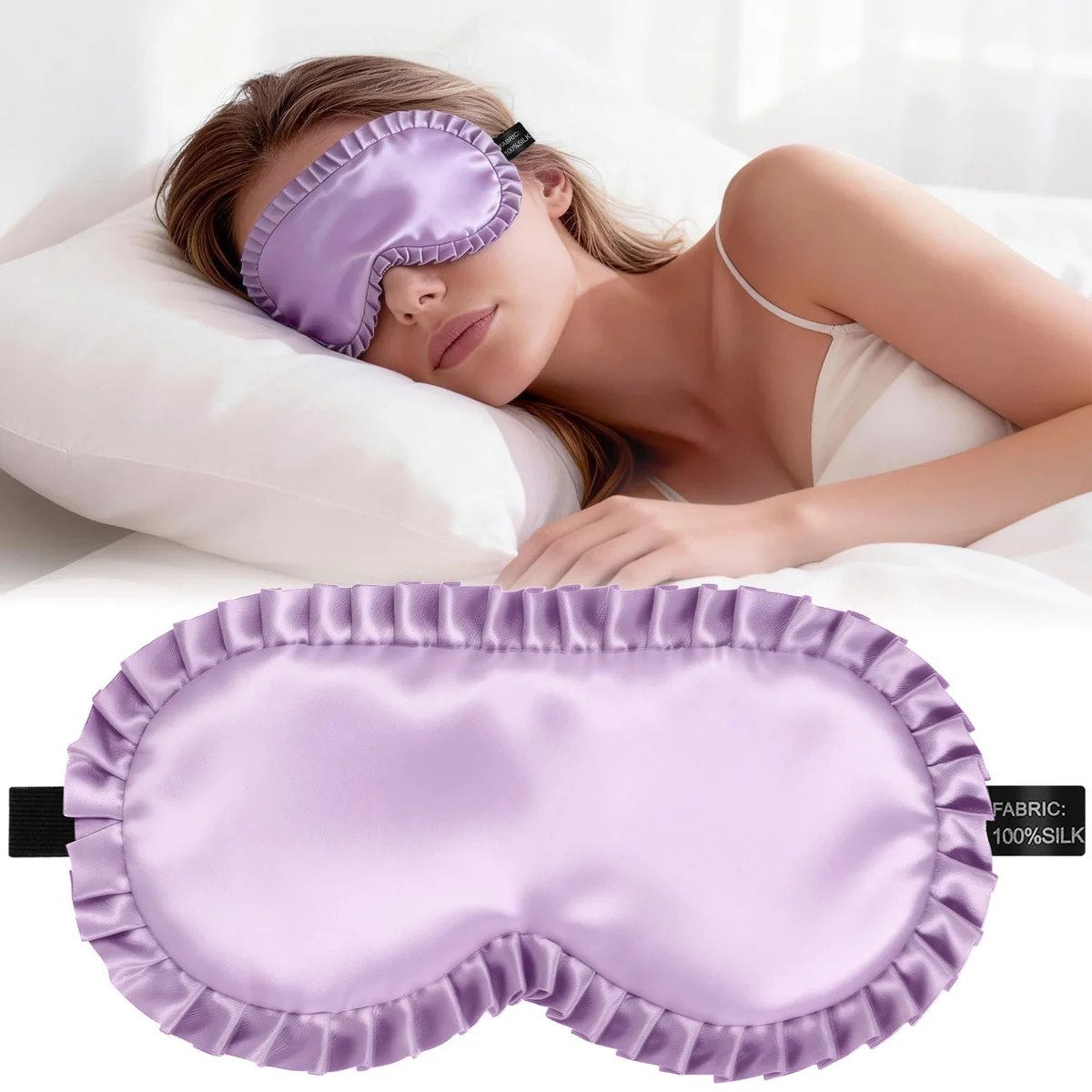 Pyopbow Silk Sleep Mask Black 100% Mulberry Silk Filled Adjustable Strap — product photo