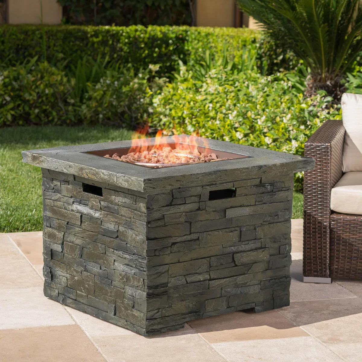tuphen tuphen 35" Square MGO Fire Pit 40000 BTU Stone Gray — product photo