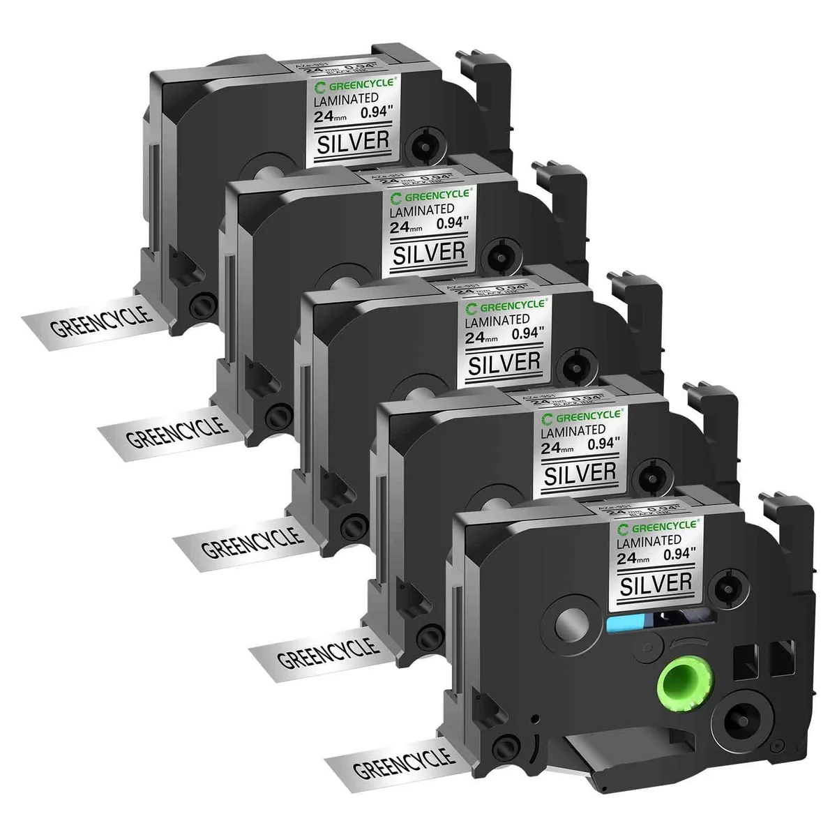 GREENCYCLE GREENCYCLE TZe-951 24mm 26.2ft Black on Silver Laminated Label Tape 5 Pack — product photo