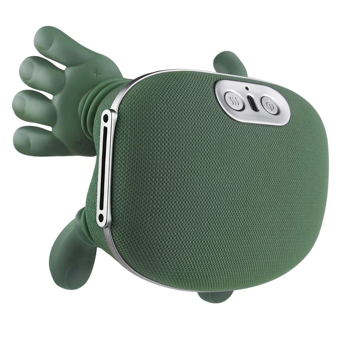 Green wrap-around neck massager with mesh finish, compact U-shape, lightweight