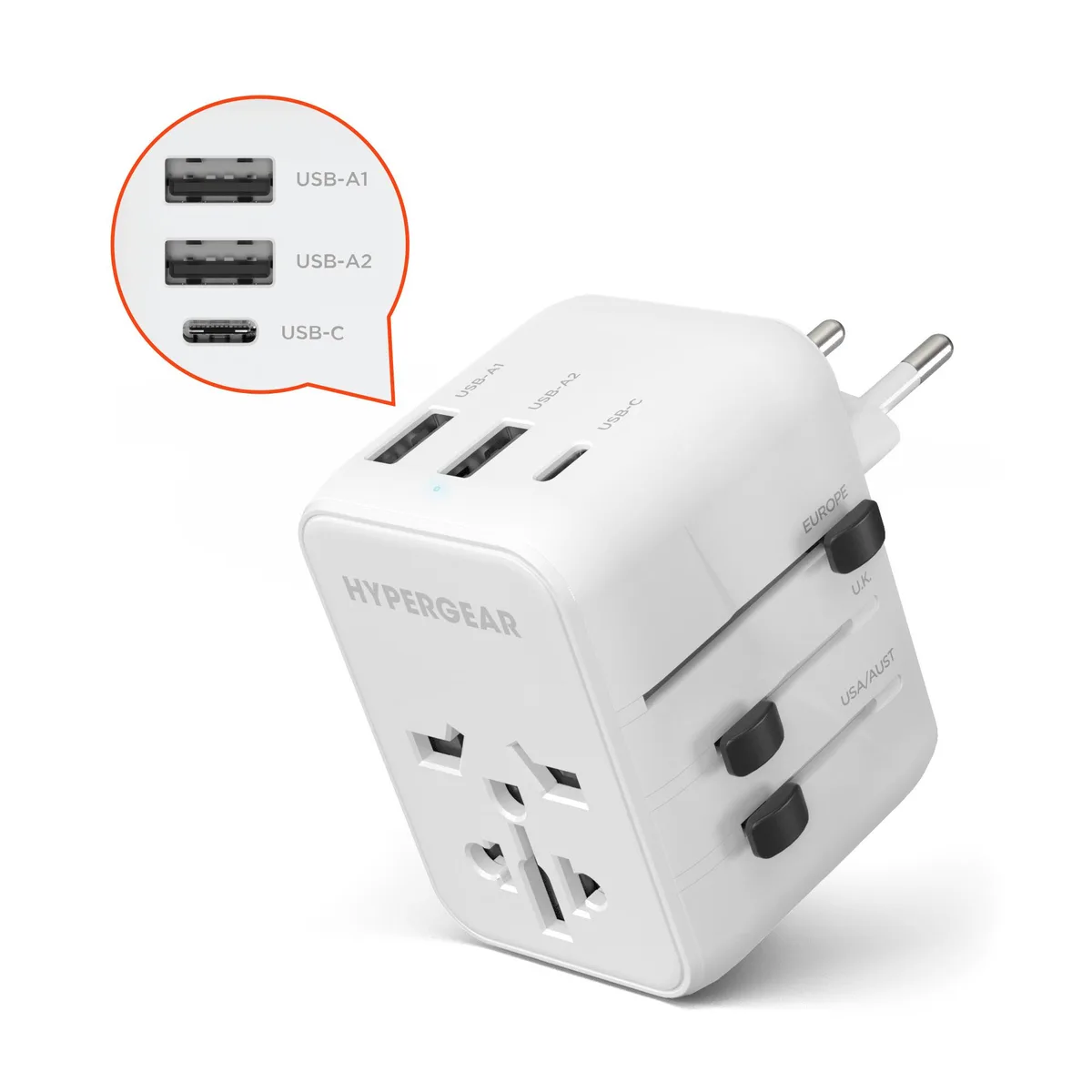 HyperGear HyperGear WorldCharge Universal Travel Adapter USB-C White 15W — product photo