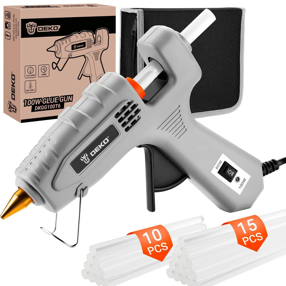  DEKOPRO DKGG100T6-AZ-UL Dual Temp Glue Gun 60/100W 25 Sticks Case — product photo