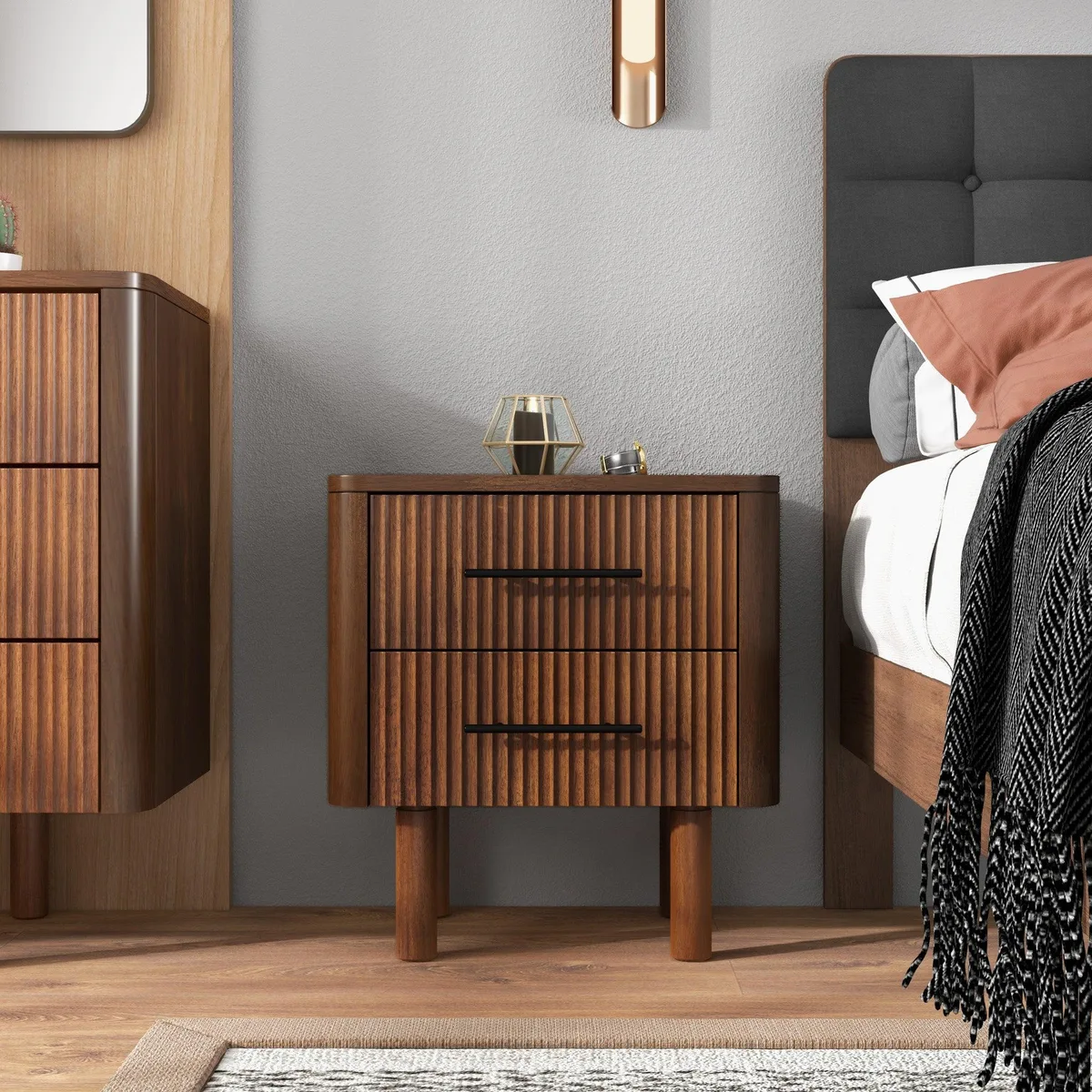 tuphen tuphen Logan Mid Century Modern Walnut Nightstand 2 Drawers — product photo