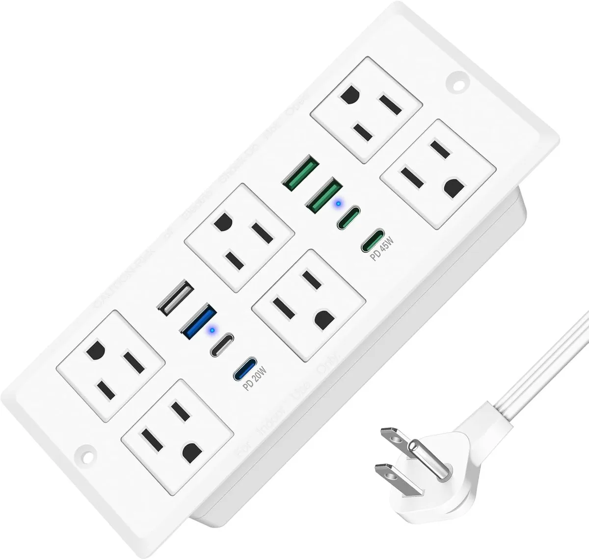BFKK BFKK Recessed Power Strip 45W 6 AC 8 USB 1200J White — product photo