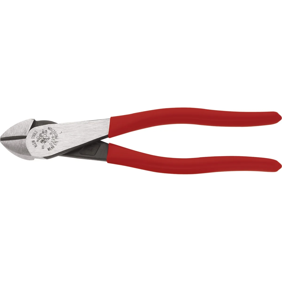 Klein Tools 8-inch high-leverage diagonal cutting pliers with plastic-dipped handles