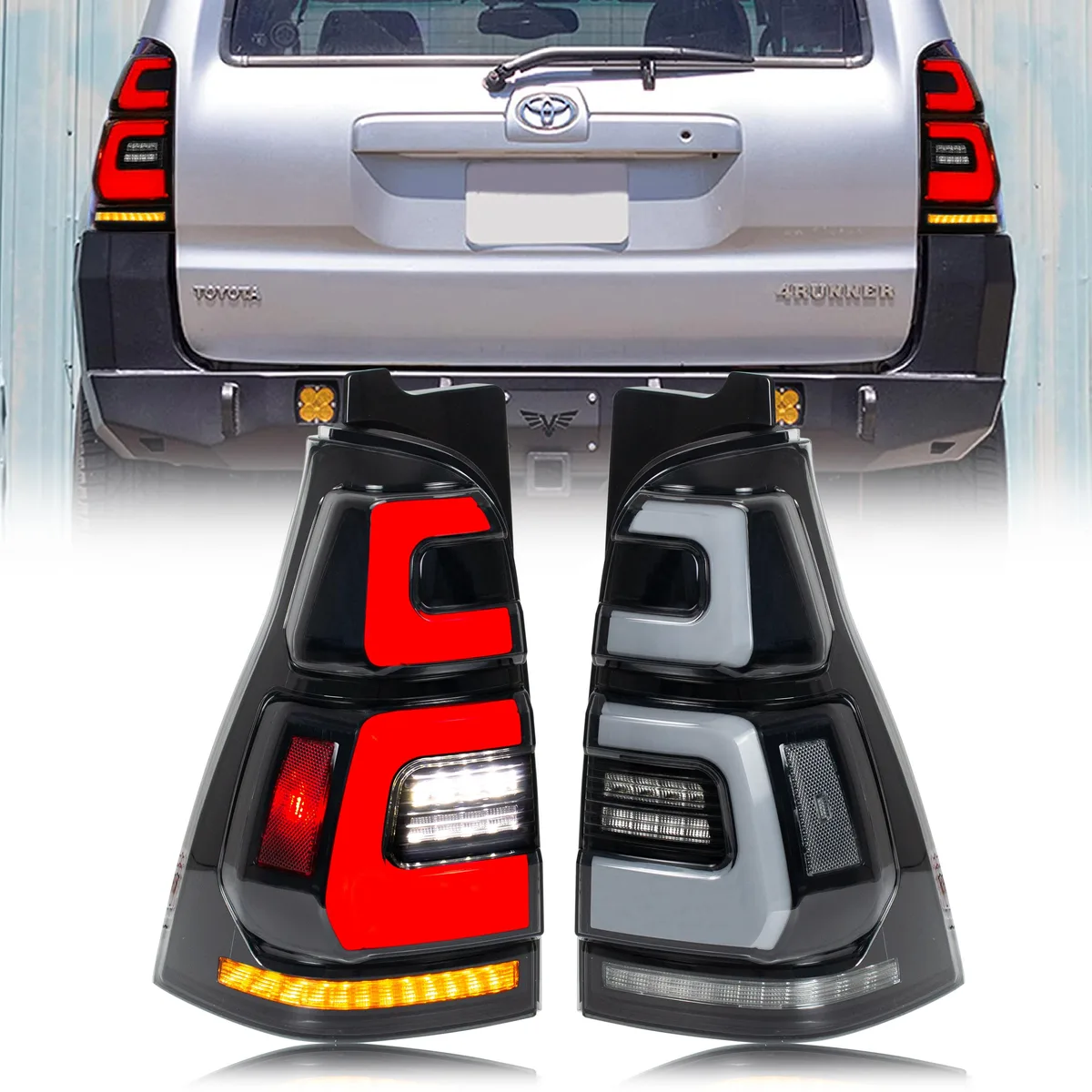 inginuity time inginuity time LED Tail Lights Toyota 4Runner 2003-2009 Sequential Turn Signal 3D Off-Road White Set of 2 — product photo
