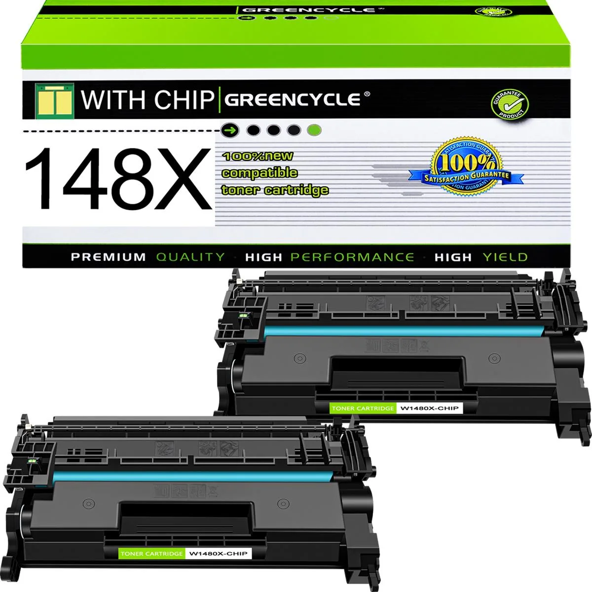 GREENCYCLE GREENCYCLE W1480X 148X Black Toner Cartridge 2-Pack 9500 Pages — product photo