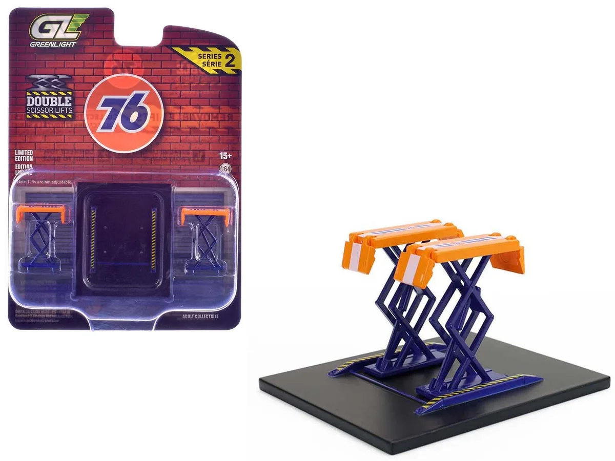GREENLIGHT GREENLIGHT Automotive Double Scissor Lift Union 76 Orange Blue Series 2 1/64 Diecast Hobby Collectible — product photo