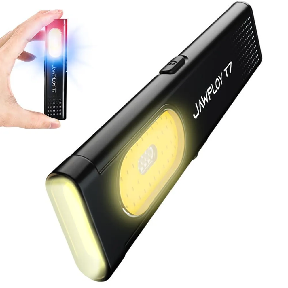 Small rectangular aluminium and plastic flashlight with magnetic clip, 4.37 by 0.98 by 0.3 inches, 36 grams