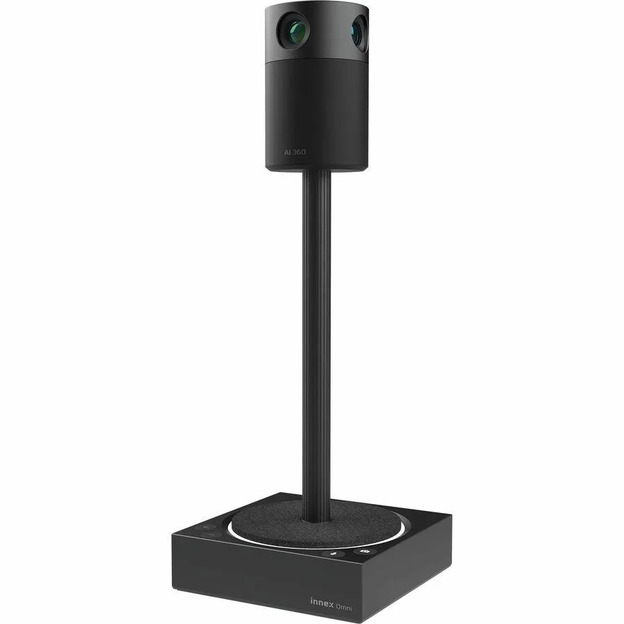 Cylindrical 360-degree conference camera with matte finish and remote control