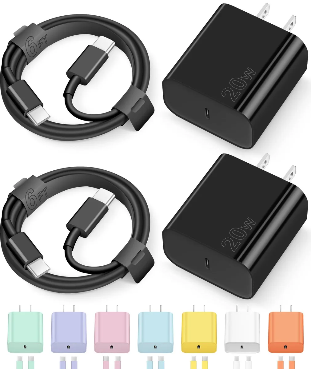 Compact black USB-C wall charger with six-foot cable
