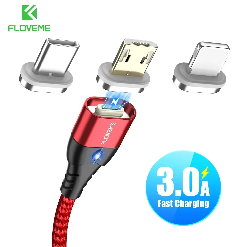 Hetai Tech Hetai Tech Magnetic Micro USB USB-C Lightning Cable 1m 3A LED — product photo